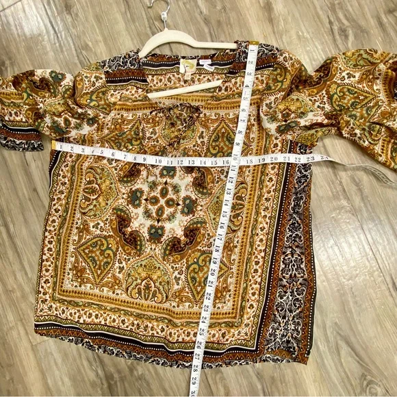 Anthropologie Fig & Flower boho blouse Gypsy southwestern vibe w bell sleeves - Picture 14 of 14